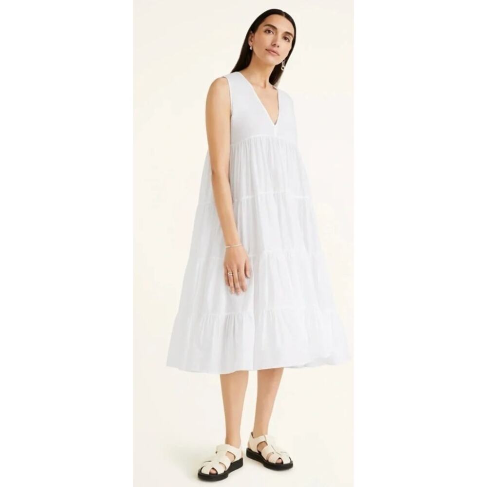 Merlette Dress Small Chelsea Midi Tiered Sundress White Boho Beach Minimalist